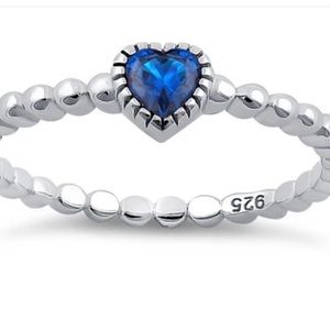 Beautiful sterling silver beaded ring with blue spinel heart 💙